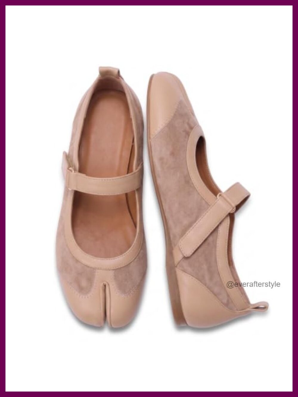 Split Toe Ballet Flats Hook and Loop Faux Leather Synthetic Womens Casual Shoes